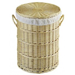 Coffre à linge rond en osier, tissu intérieur, 3 tailles