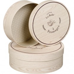 Coffret rond "La Boite à Fromages" beige effet bois