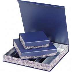 Coffret carré rangées bleu/rosaces