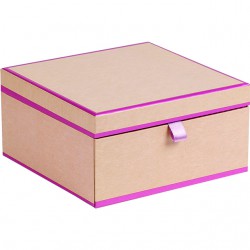 Coffret carré 2 étages avec tiroir kraft/rose