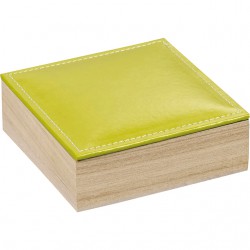 Coffret carré avec couvercle en simili cuir vert