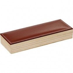 Coffret rectangle à 2 rangées avec couvercle en simili cuir marron