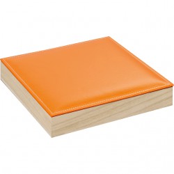 Coffret carré à rangées avec couvercle en simili cuir orange