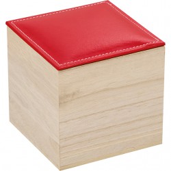 Coffret carré avec couvercle en simili cuir rouge