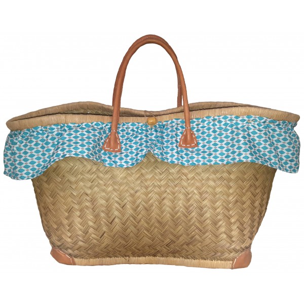 Cabas En Paille Et Tissu Tressé - Marron, Taille Moyenne - Femme - État Impeccable