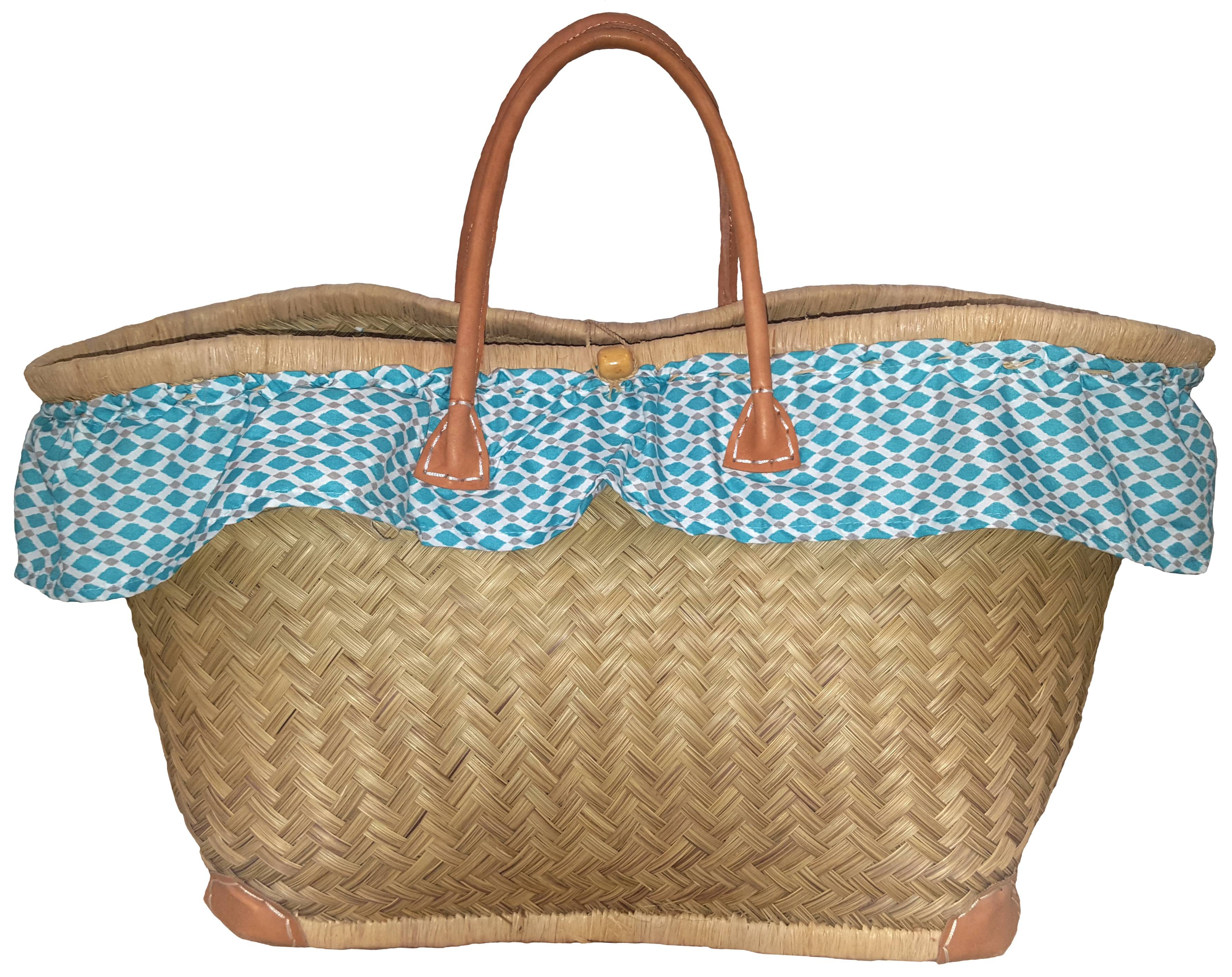 La Vannerie d'Aujourd'hui Cabas en paille avec collerette en tissu