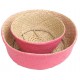 Cabas repliable en jonc naturel et rose