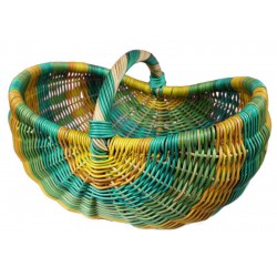 Panier en rotin bleu turquoise, vert et jaune