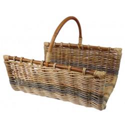 Panier à bois éventail rectangulaire en rotin naturel et gris