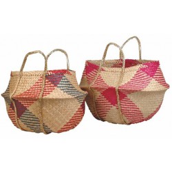 Panier boule thaïlandais en jonc naturel et gris