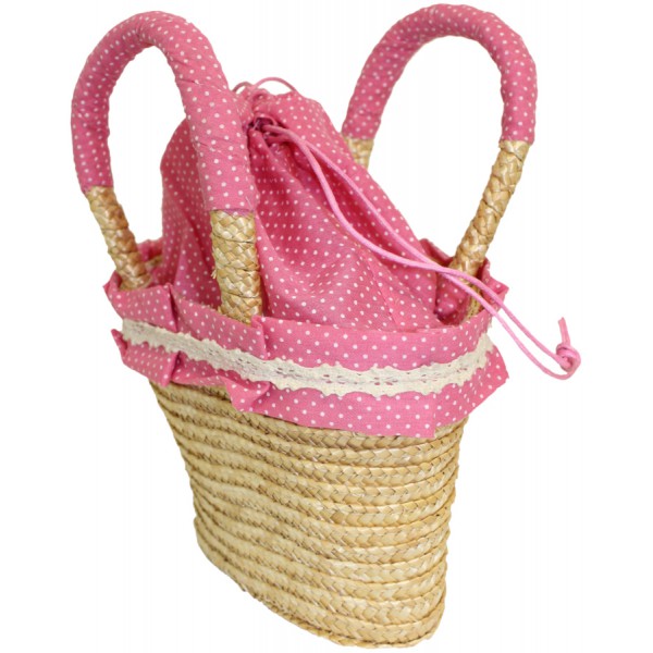 Cabas En Paille Naturelle Doublé Coton - Vintage Style Français - Dimensions 40x27x14 Cm - Occasion Très Bon état