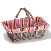 Panier rectangulaire osier tissu rayures violet