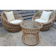 Salon de jardin 2 fauteuils + table basse en résine imitation rotin