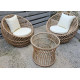 Salon de jardin 2 fauteuils + table basse en résine imitation rotin
