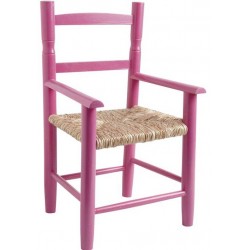 Fauteuil enfant paille bois framboise