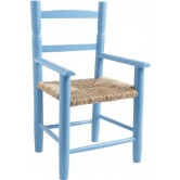 Fauteuil enfant paille bois bleu ciel