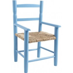 Fauteuil enfant paille bois bleu ciel