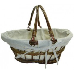 Corbeille panier osier brut tissu écru anses amovibles