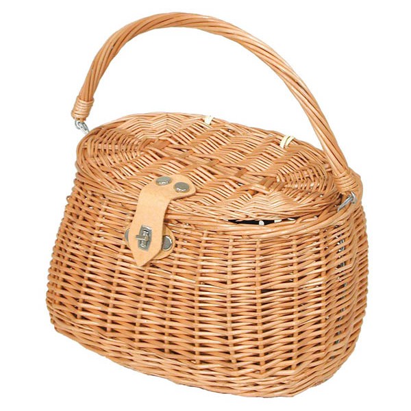 Ancien panier de pêche creel osier et cuir cuir cuir truite panfish bar