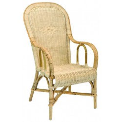 Fauteuil tissé moelle de rotin dossier haut